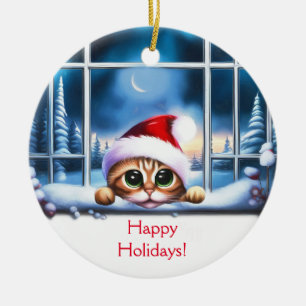 Adorno De Cerámica Navidades gatos gatitos mirando por la ventana