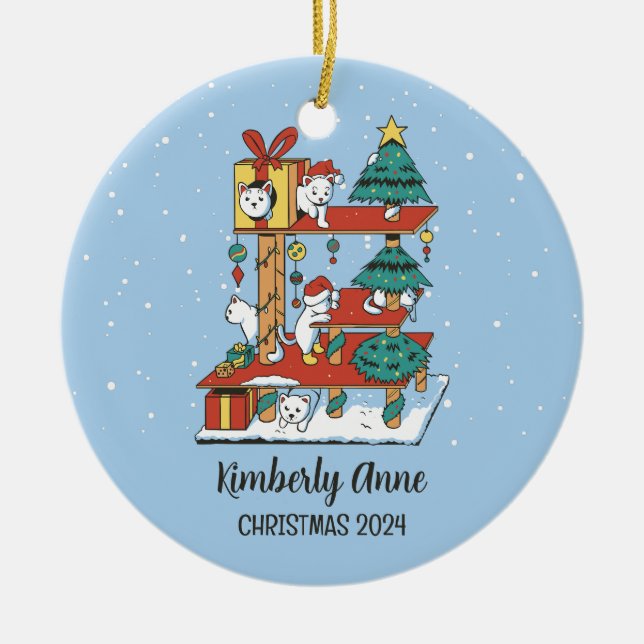 Adorno De Cerámica Navidades gatos gatos gatitos Snowy vacaciones de  (Frente)