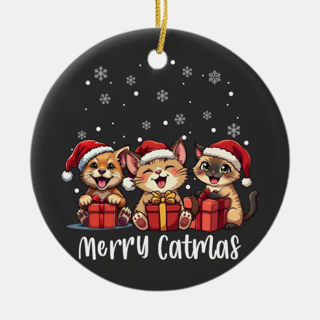 Adorno De Cerámica Navidades Gatos Kitty Cats Feliz Navidad (Frente)