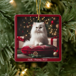 Adorno De Cerámica Navidades gatos persas blancos