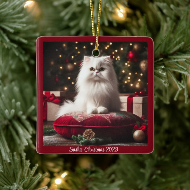 Adorno De Cerámica Navidades gatos persas blancos (Árbol)