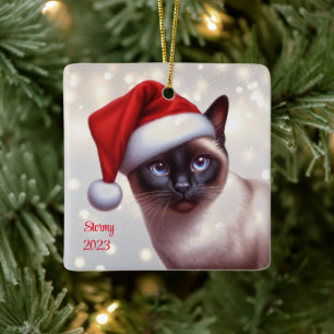 Adorno De Cerámica Navidades gatos siameses de vacaciones