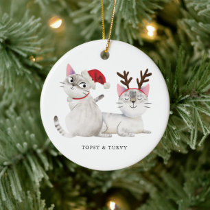 Adorno De Cerámica Navidades Gats Santa Antlers