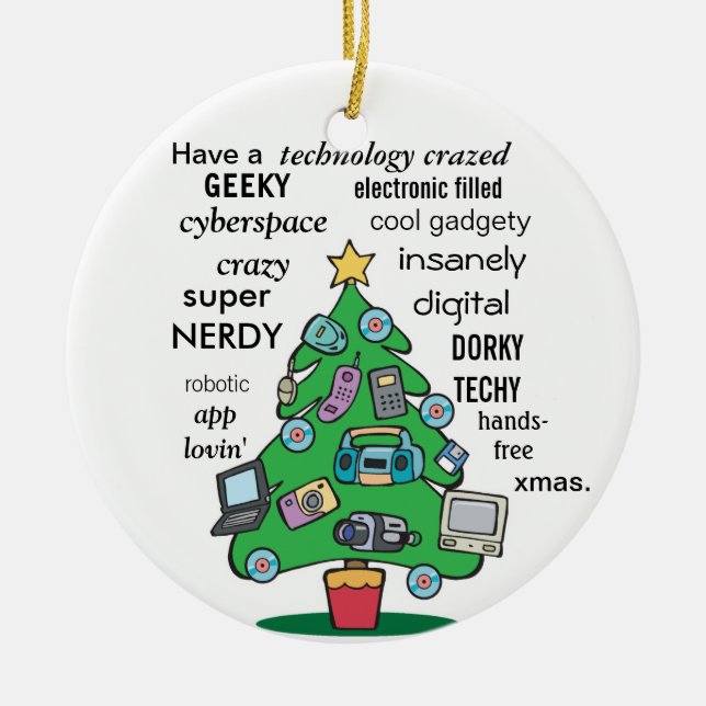 Adorno De Cerámica navidades geeky digital de tecnología divertida (Frente)