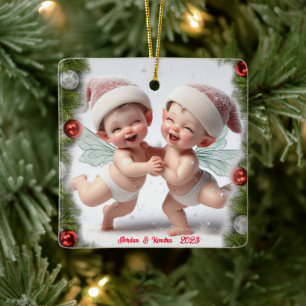 Adorno De Cerámica Navidades gemelos