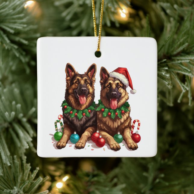 Adorno De Cerámica Navidades German Shepherd Dogs (Árbol)