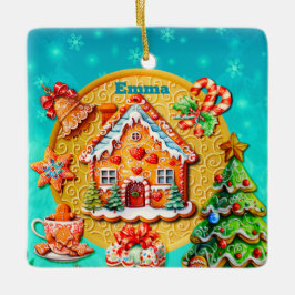 Adorno De Cerámica Navidades Gingerbread Candy House y Año Nuevo