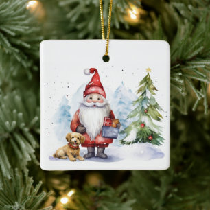 Adorno De Cerámica Navidades Gnome con regalo