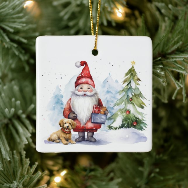 Adorno De Cerámica Navidades Gnome con regalo (Árbol)