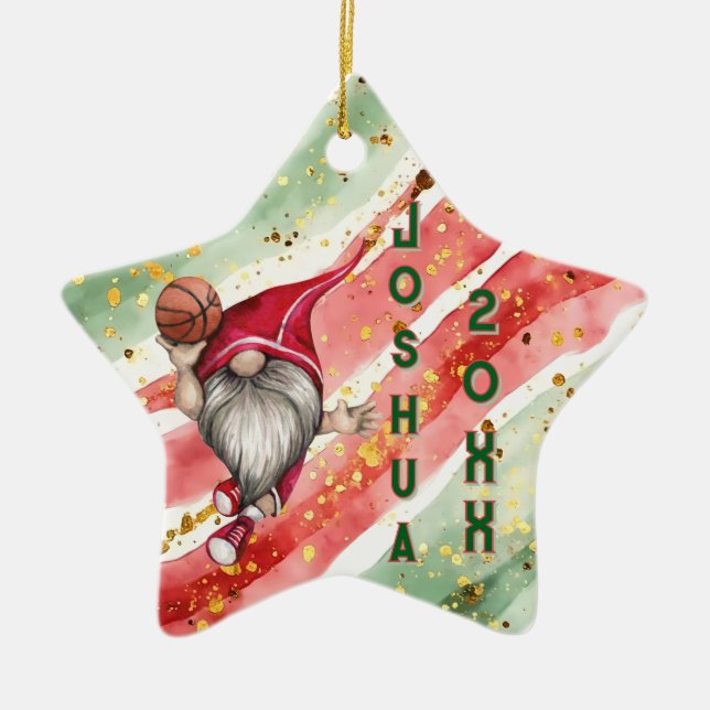 Adorno De Cerámica Navidades Gnome de Baloncesto Personalizados (Frente)