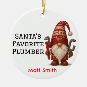 Adorno De Cerámica Navidades Gnome Plumber/Handyman Personalizados