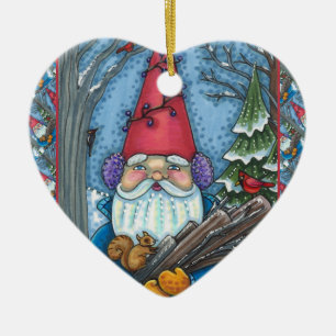 ADORNO DE CERÁMICA NAVIDADES GNOME, SQUIRREL, WOODPECKER Y CARDINAL