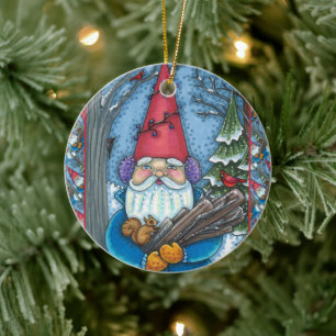 ADORNO DE CERÁMICA NAVIDADES GNOME, SQUIRREL, WOODPECKER Y CARDINAL