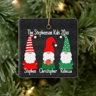 Adorno De Cerámica Navidades Gnomes Cute Family 3 niños feriado