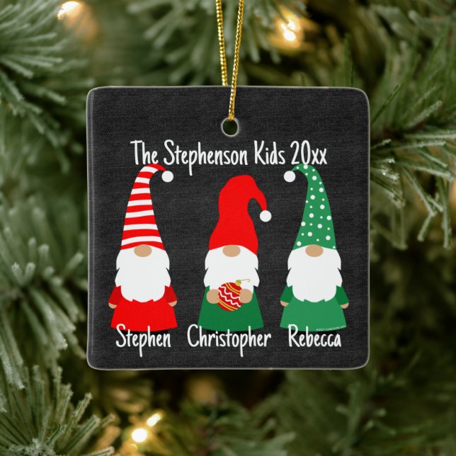 Adorno De Cerámica Navidades Gnomes Cute Family 3 niños feriado (Árbol)