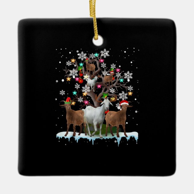 Adorno De Cerámica Navidades Goat On Tree Santa Goat Lover (Anverso)
