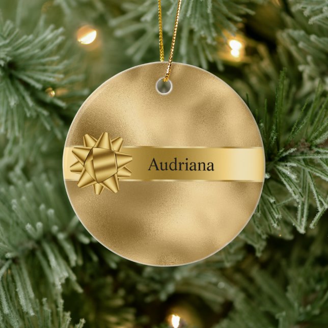 Adorno De Cerámica Navidades Gold Glam Ribbon y Bow (Árbol)