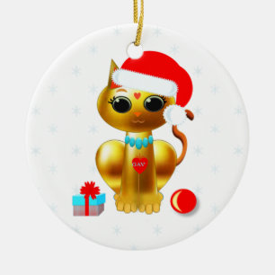 Adorno De Cerámica Navidades golden kitty cat personalizado