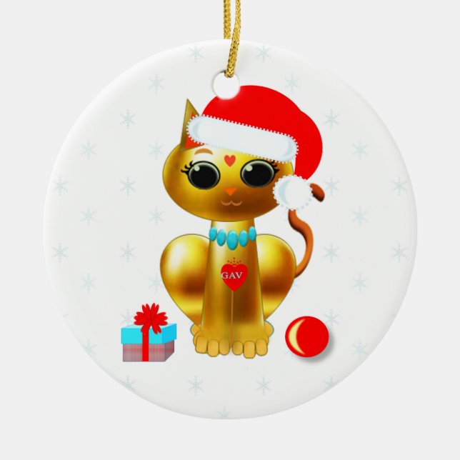 Adorno De Cerámica Navidades golden kitty cat personalizado (Frente)
