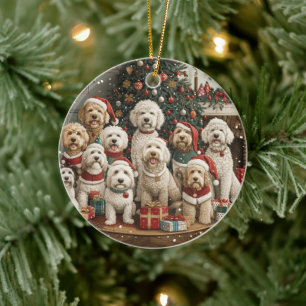 Adorno De Cerámica Navidades Goldendoodle Puppy Dogs