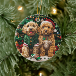 Adorno De Cerámica Navidades Goldendoodle Puppy Dogs