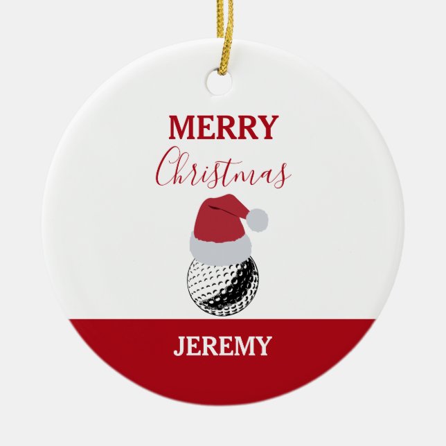 Adorno De Cerámica Navidades Golf Ball Sports Nombre personalizado (Frente)