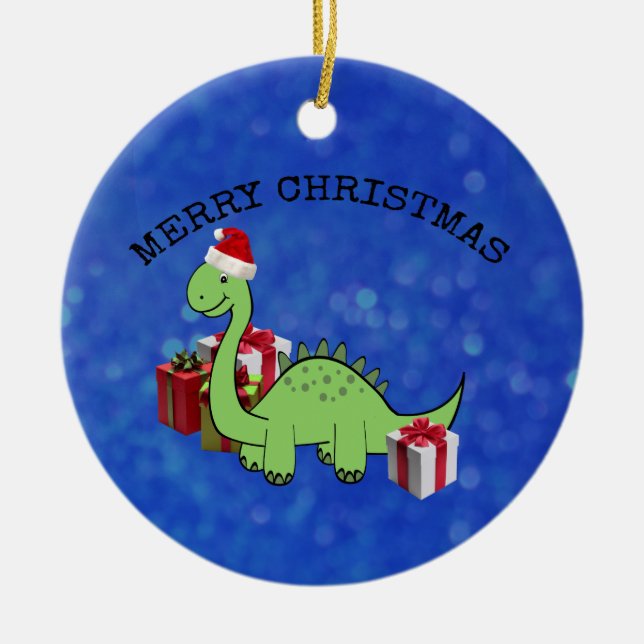 Adorno De Cerámica Navidades graciosos de Santa dinosauria (Frente)