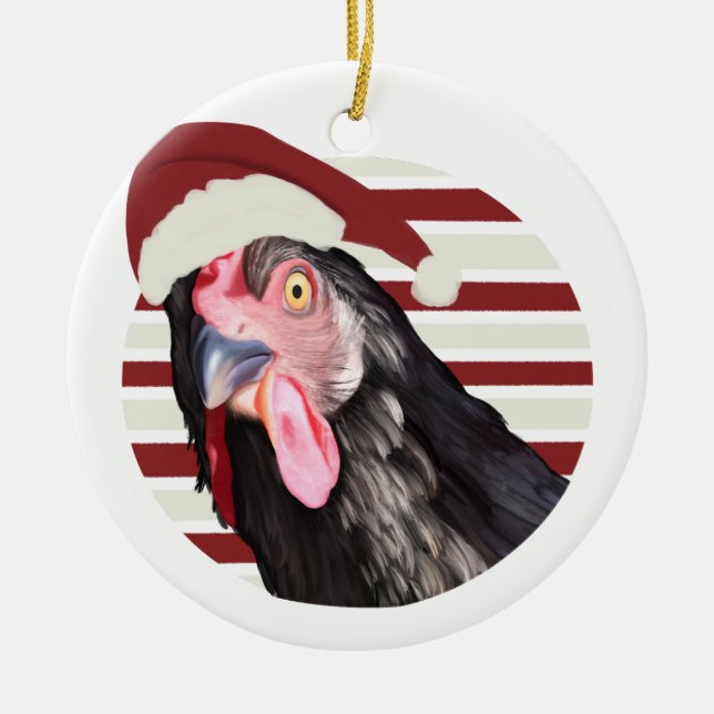 Adorno De Cerámica Navidades Graciosos Pollos Tiras Rojas Y Blancas (Frente)