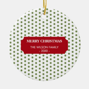 Adorno De Cerámica Navidades Green Polka Dots Family Name Year