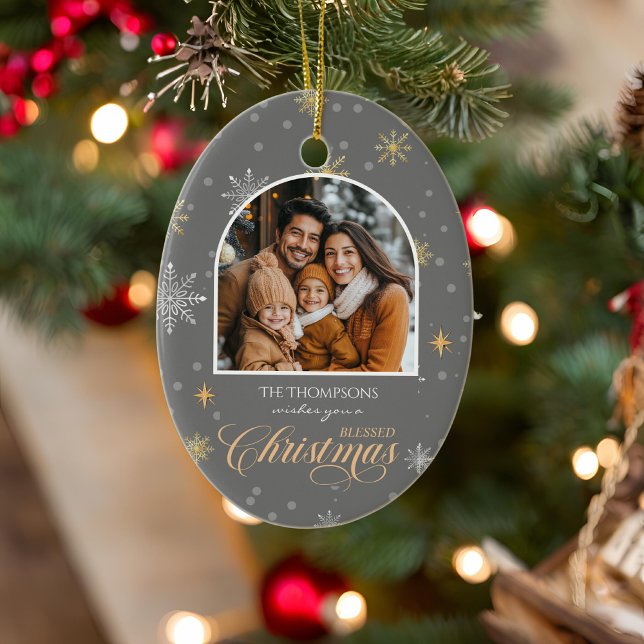 Adorno De Cerámica Navidades Gris de fotos de copos de nieve en invie (Subido por el creador)