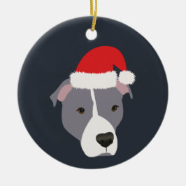 Adorno De Cerámica Navidades Gris y Pitbull Blanco
