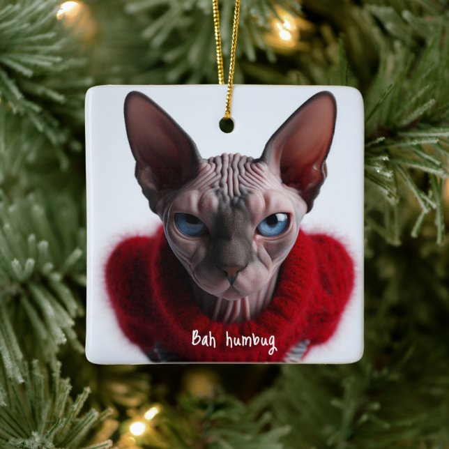 Adorno De Cerámica Navidades Grumpy Sphynx Cat (Árbol)