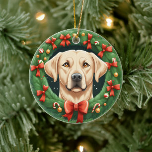 Adorno De Cerámica Navidades guapos Labrador Dog Wreath Festividad