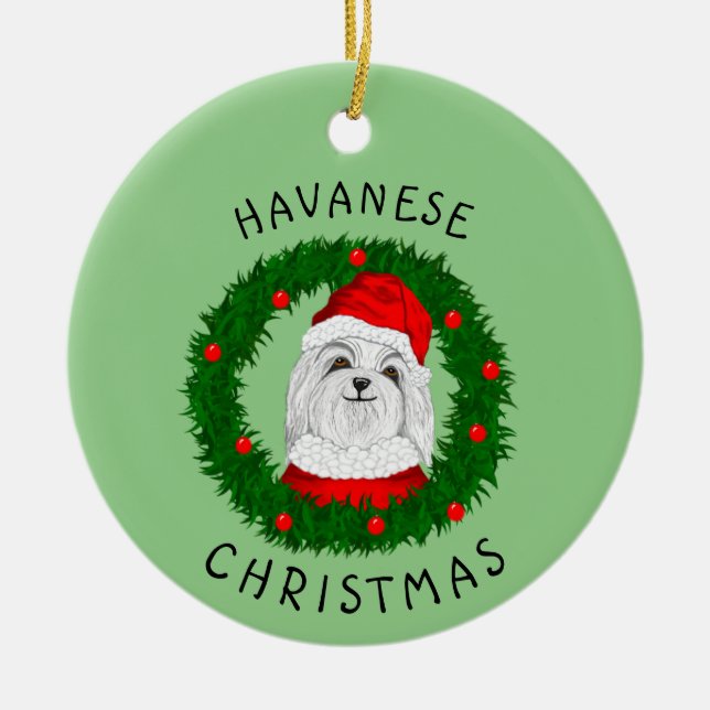 Adorno De Cerámica Navidades Havaneses Cita A Santa En Wreath (Frente)