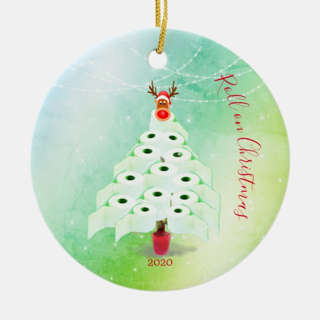 Adorno De Cerámica Navidades Holiday Corona Toilet Tree Lights Green (Frente)