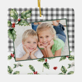 Adorno De Cerámica Navidades Holiday Photo Plaid Watercolor Floral