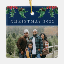 Adorno De Cerámica Navidades Holly Berry Personalizado simple foto az