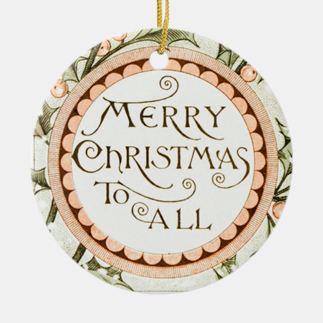 Adorno De Cerámica Navidades Holly Bonito saludo antiguo (Frente)