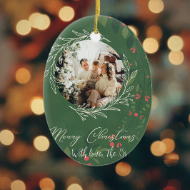 Adorno De Cerámica Navidades Holly Botanical Greenery Photo Navy