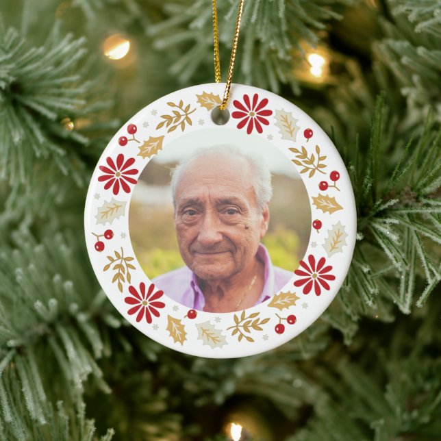 Adorno De Cerámica Navidades Holly Wreath Memorial Photo (Árbol)
