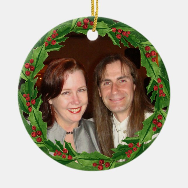 Adorno De Cerámica Navidades Holly Wreath Personalizado Foto (Frente)