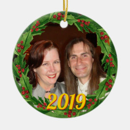 Adorno De Cerámica Navidades Holly Wreath Personalizado Foto