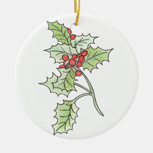 Adorno De Cerámica Navidades Holly y Berry Ornament (Frente)