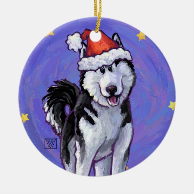 Adorno De Cerámica Navidades Husky (Frente)
