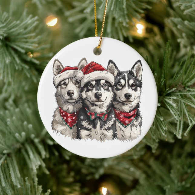 Adorno De Cerámica Navidades Husky Dogs (Árbol)