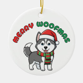 Adorno De Cerámica Navidades Husky Ornament: Merry Woofmas