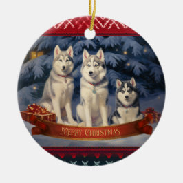 Adorno De Cerámica Navidades Husky Siberiano