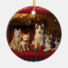 Adorno De Cerámica Navidades Husky Siberiano