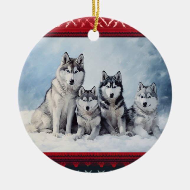 Adorno De Cerámica Navidades Husky Siberiano (Frente)