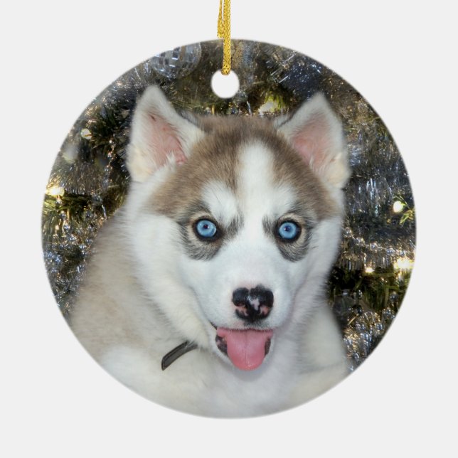 Adorno De Cerámica Navidades Husky Siberiano de ojos azules (Atrás)